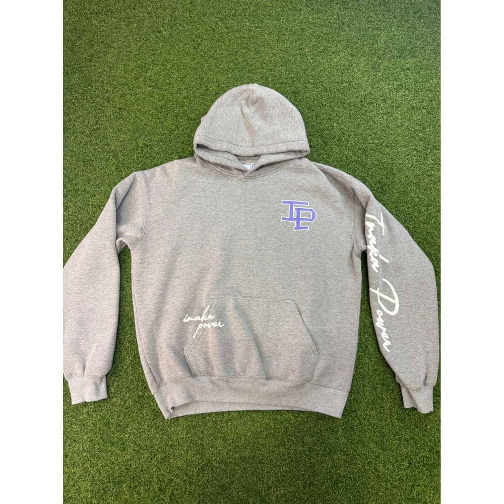 Inaka Power Mens Gray Graphic Hoodie IP Logo Sleeve Script Sweatshirt Small